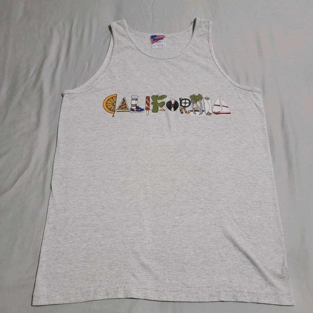 Vintage 90s California Tank Top Murina Made in USA Gray Sleeveless Shirt Size L